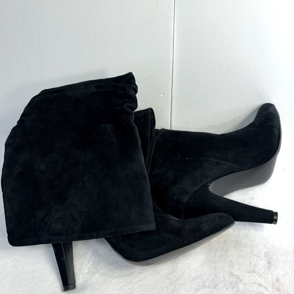Steve Madden Black Suede Ruched Knee High Boots - Picture 6 of 13